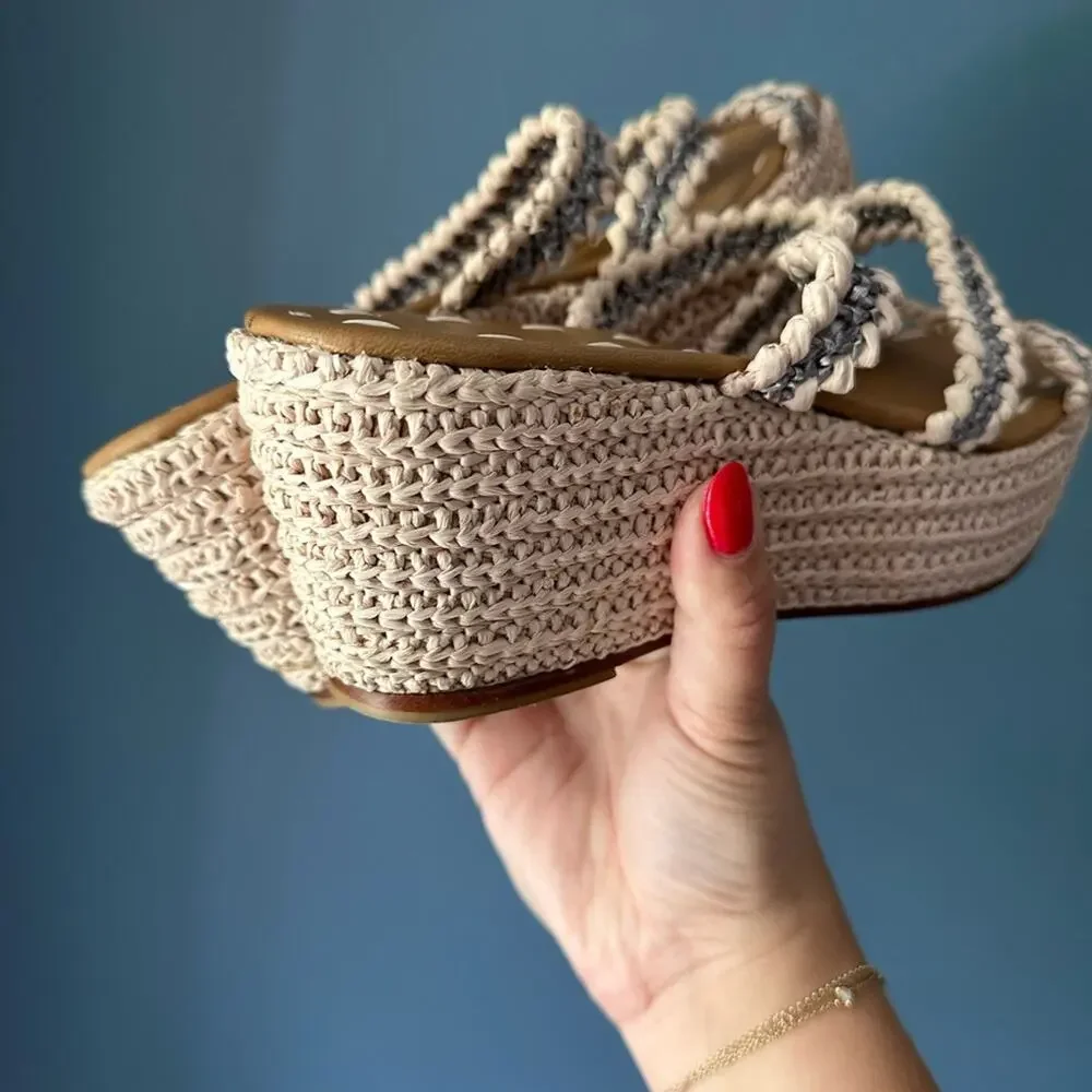 Carrie‎ Forbes Said Three Strap Raffia Wedge Sandal